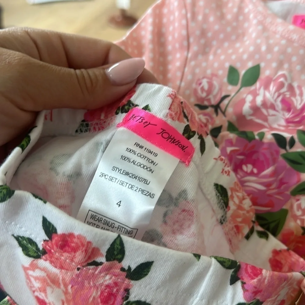 Betsy Johnson Girls floral Polka dot pajamas 4T Pink NWT